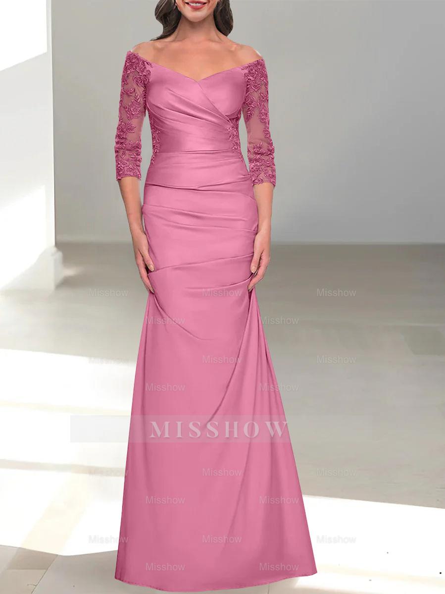 Mermaid/Trumpet Off-the-Shoulder Mother of the Bride Dress with 3/4 Sleeves and Beading