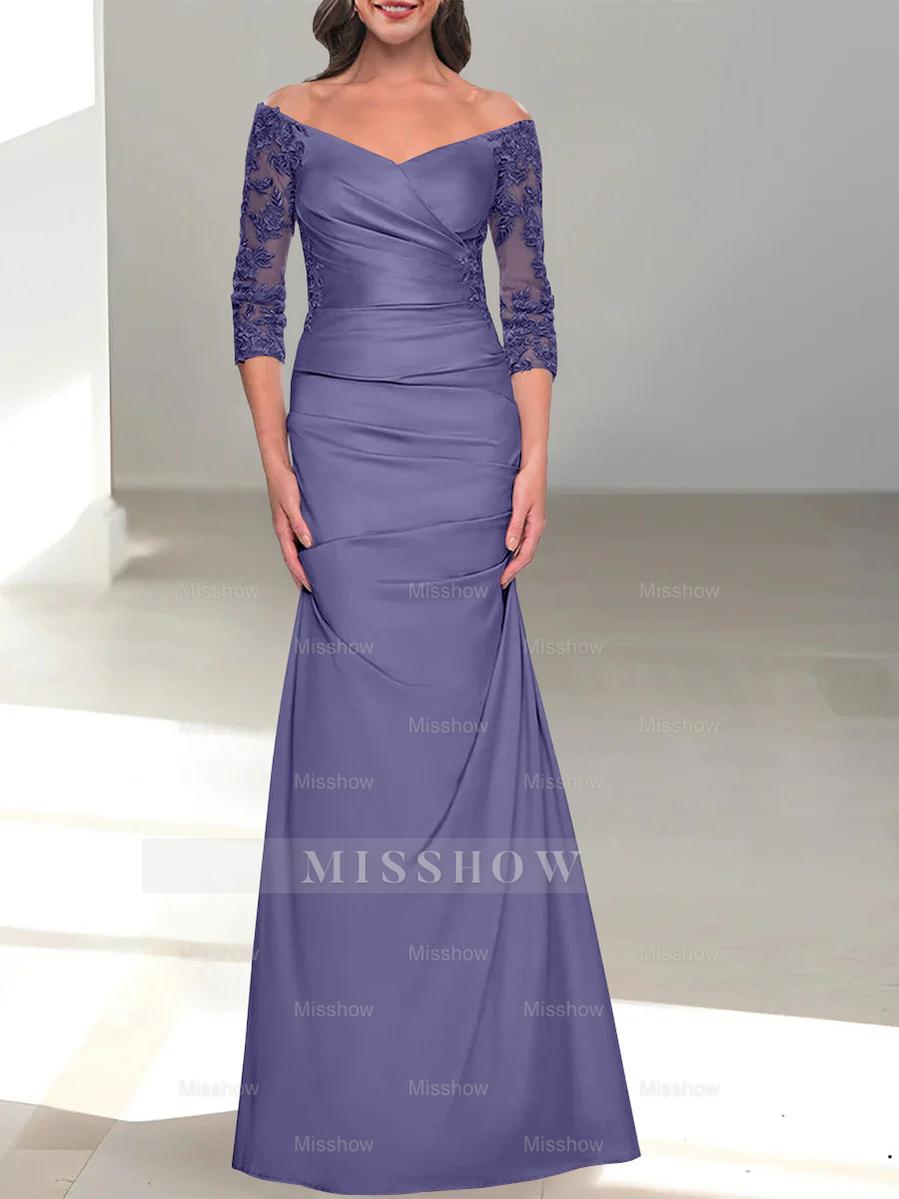 Mermaid/Trumpet Off-the-Shoulder Mother of the Bride Dress with 3/4 Sleeves and Beading