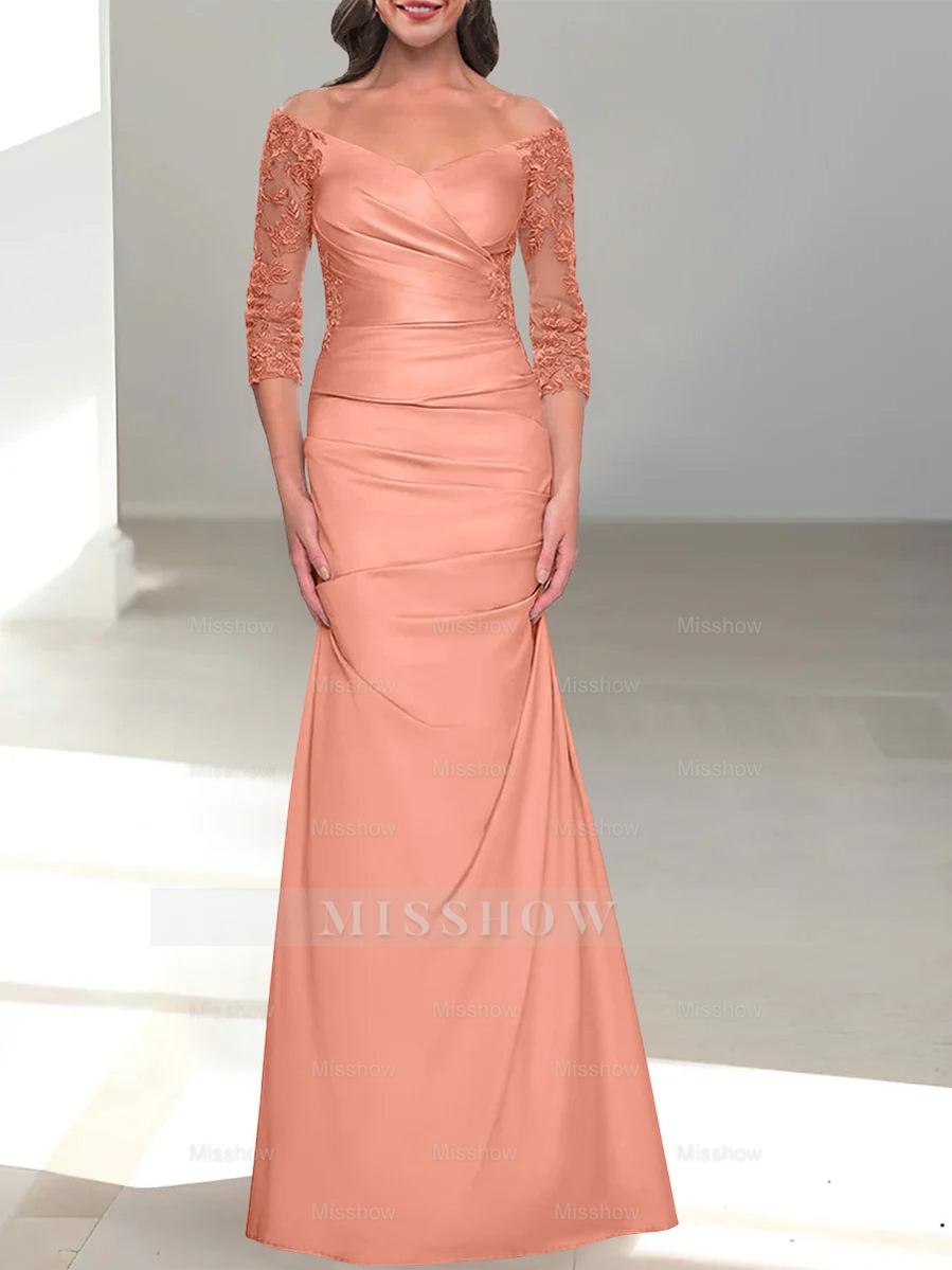 Mermaid/Trumpet Off-the-Shoulder Mother of the Bride Dress with 3/4 Sleeves and Beading