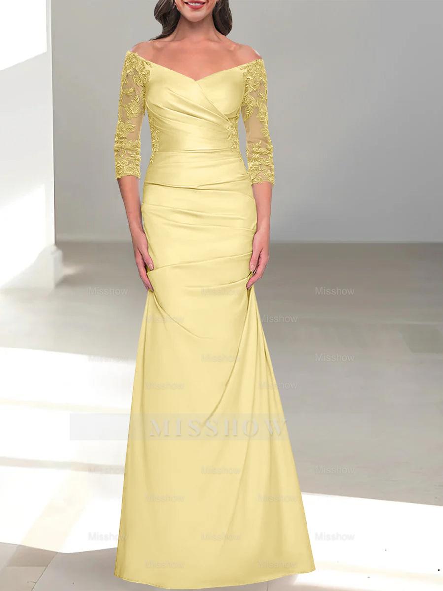 Mermaid/Trumpet Off-the-Shoulder Mother of the Bride Dress with 3/4 Sleeves and Beading