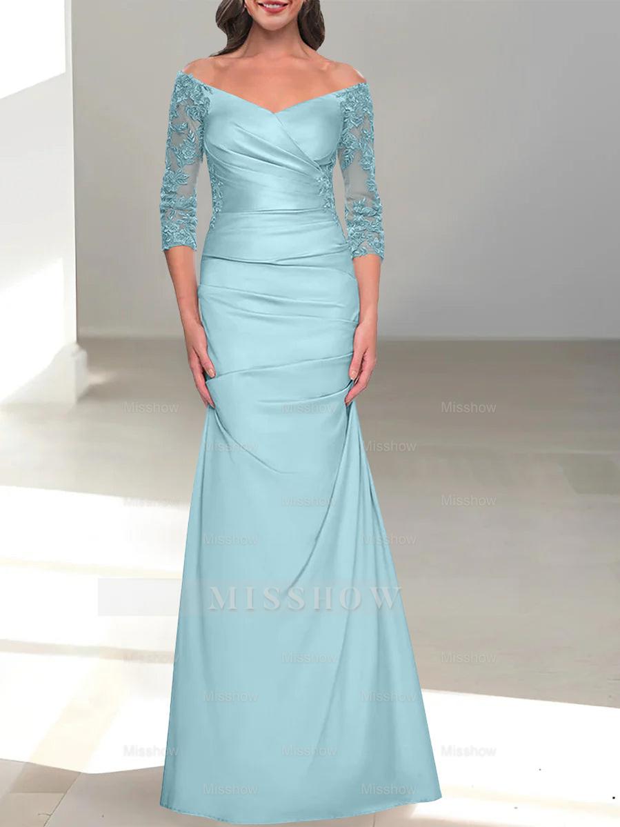 Mermaid/Trumpet Off-the-Shoulder Mother of the Bride Dress with 3/4 Sleeves and Beading