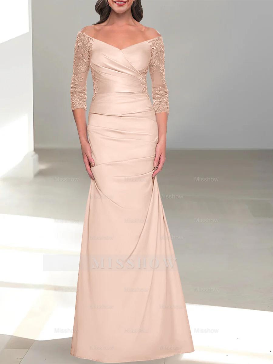 Mermaid/Trumpet Off-the-Shoulder Mother of the Bride Dress with 3/4 Sleeves and Beading