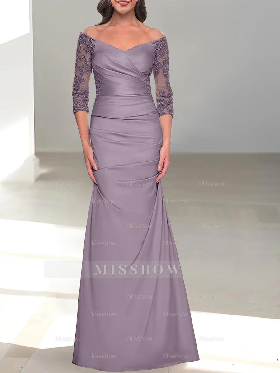 Mermaid/Trumpet Off-the-Shoulder Mother of the Bride Dress with 3/4 Sleeves and Beading