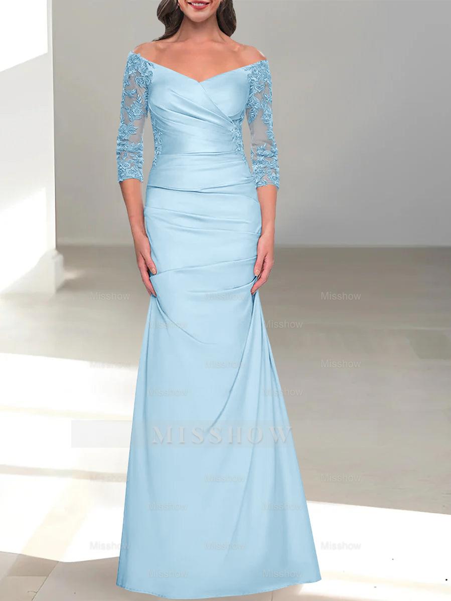 Mermaid/Trumpet Off-the-Shoulder Mother of the Bride Dress with 3/4 Sleeves and Beading