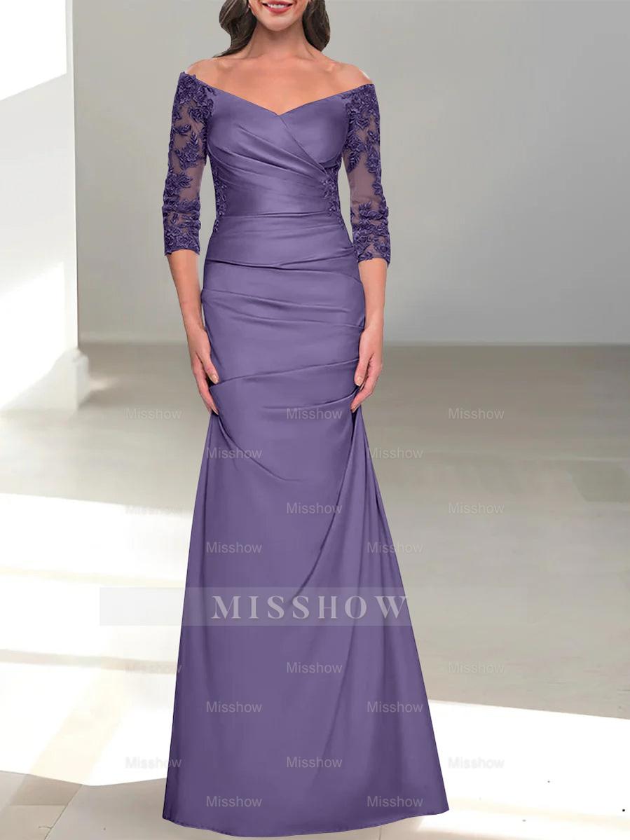 Mermaid/Trumpet Off-the-Shoulder Mother of the Bride Dress with 3/4 Sleeves and Beading