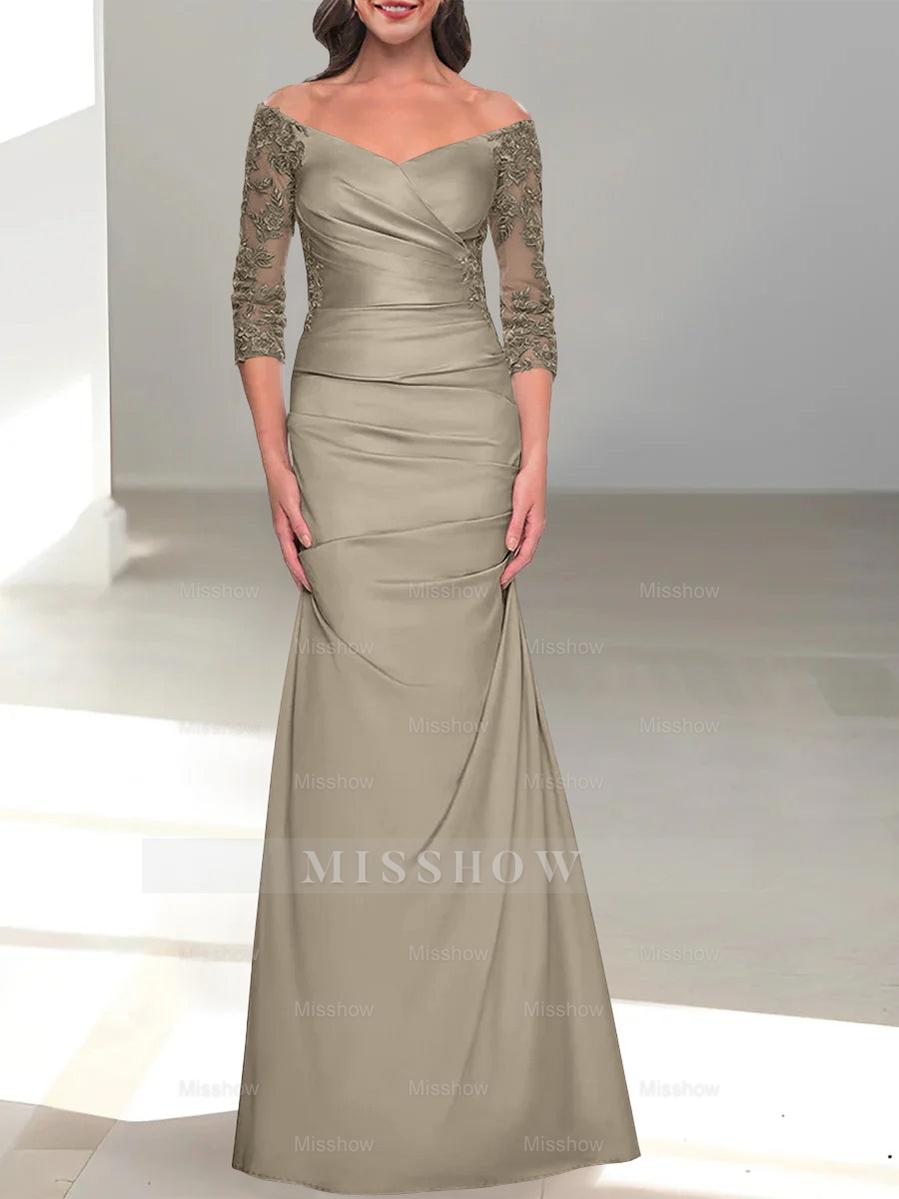 Mermaid/Trumpet Off-the-Shoulder Mother of the Bride Dress with 3/4 Sleeves and Beading