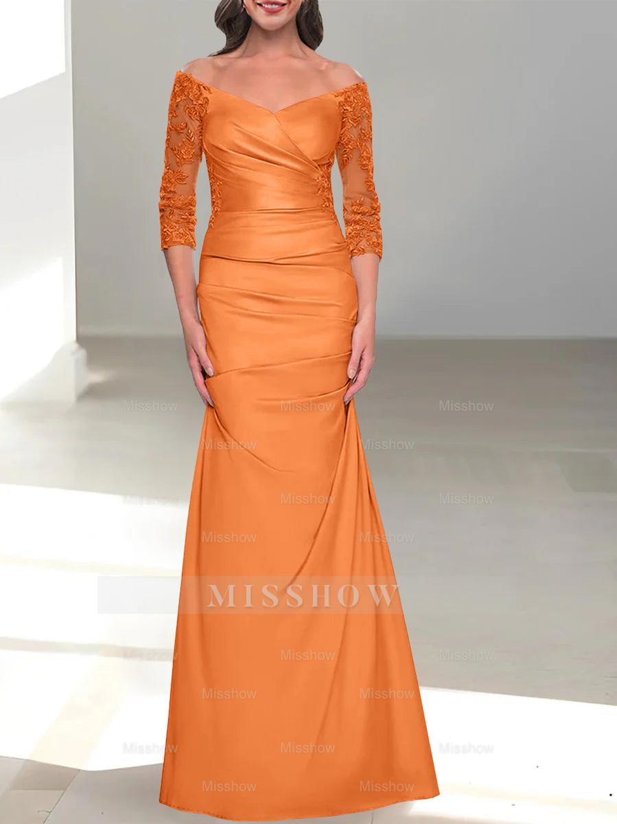 Mermaid/Trumpet Off-the-Shoulder Mother of the Bride Dress with 3/4 Sleeves and Beading