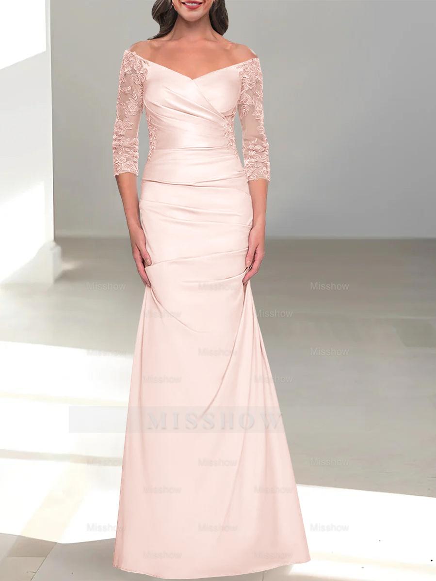 Mermaid/Trumpet Off-the-Shoulder Mother of the Bride Dress with 3/4 Sleeves and Beading