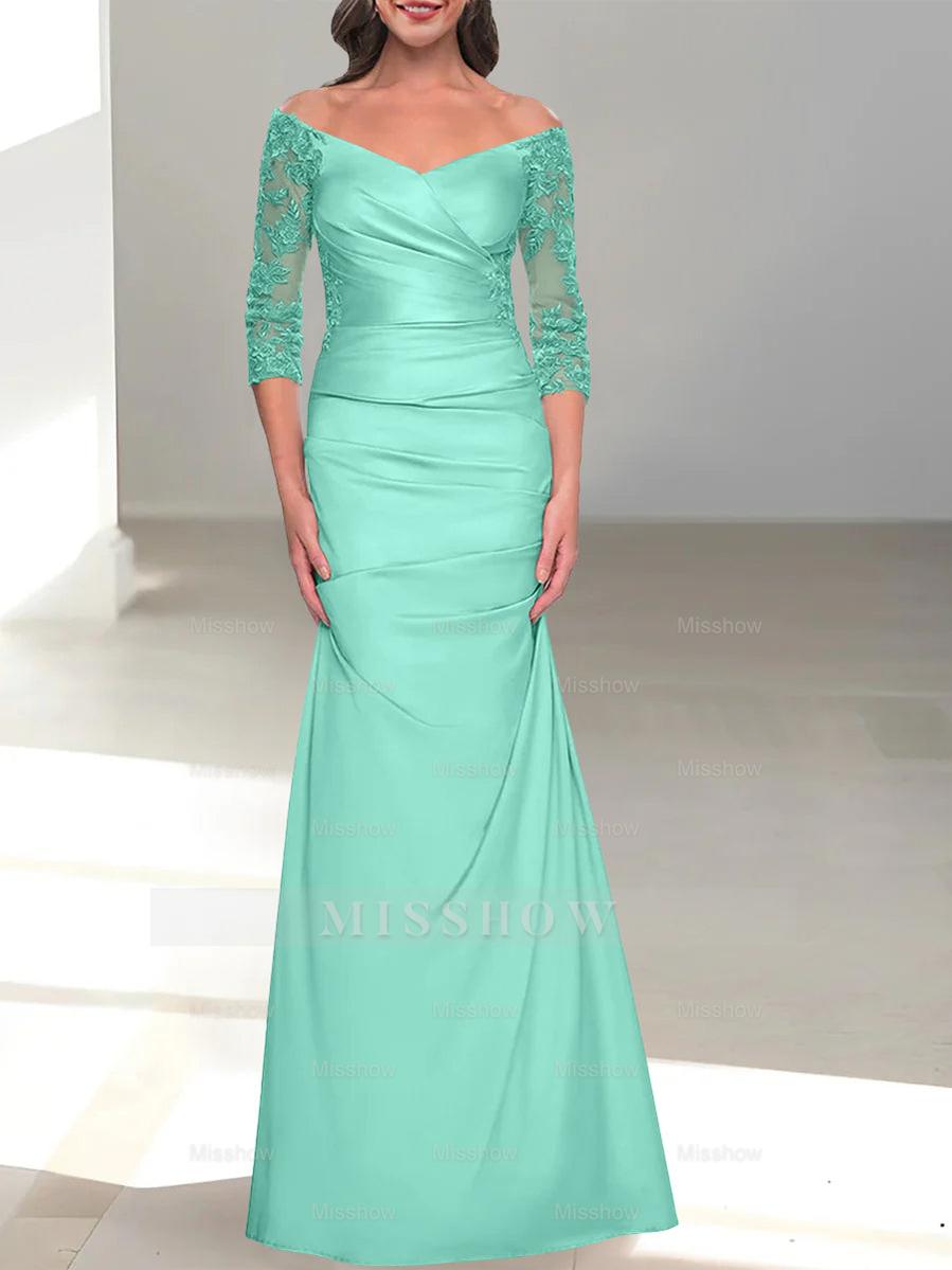 Mermaid/Trumpet Off-the-Shoulder Mother of the Bride Dress with 3/4 Sleeves and Beading