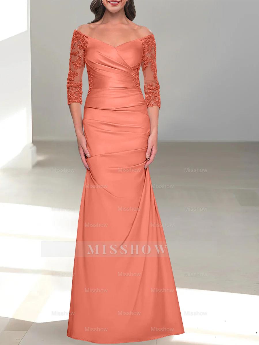 Mermaid/Trumpet Off-the-Shoulder Mother of the Bride Dress with 3/4 Sleeves and Beading