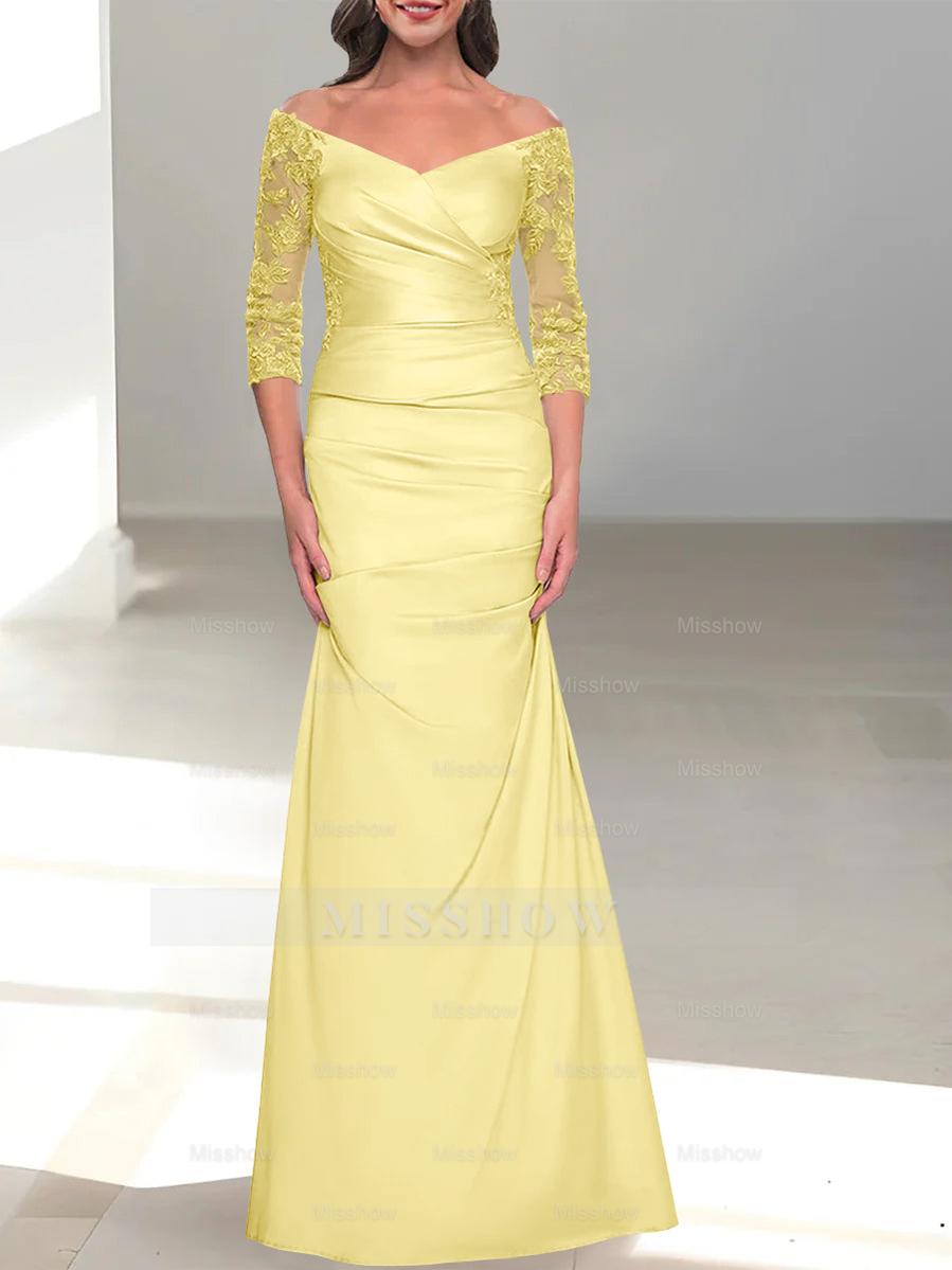 Mermaid/Trumpet Off-the-Shoulder Mother of the Bride Dress with 3/4 Sleeves and Beading