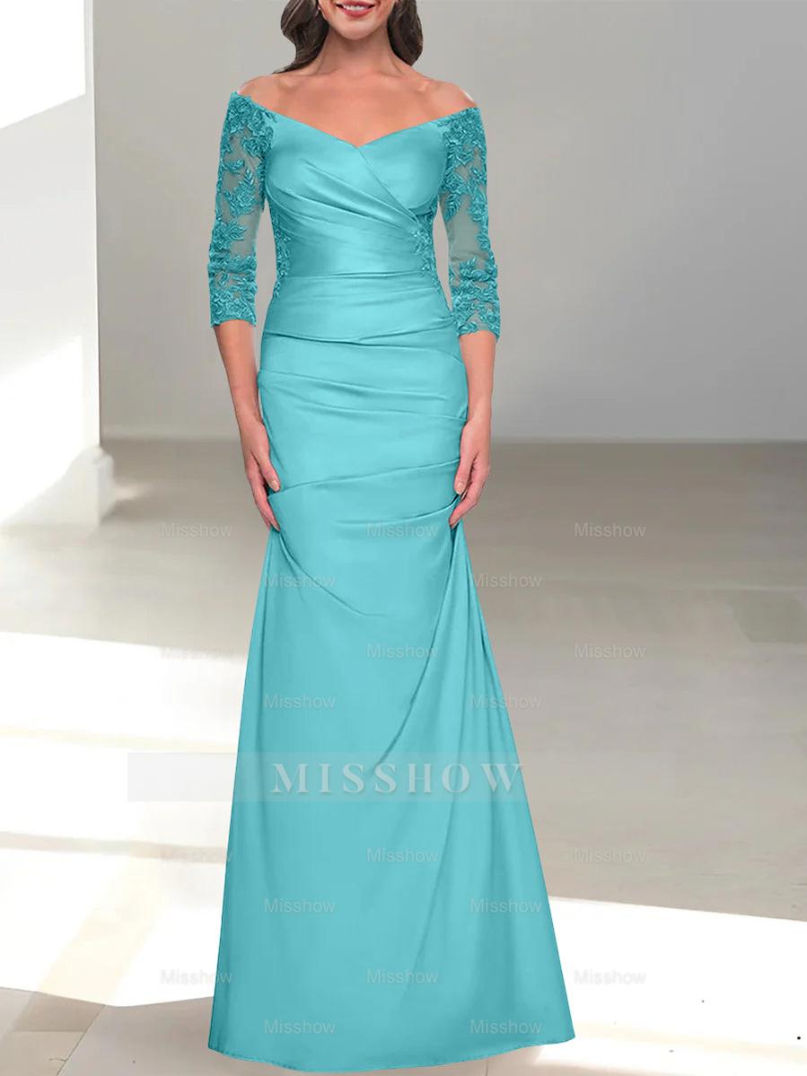 Mermaid/Trumpet Off-the-Shoulder Mother of the Bride Dress with 3/4 Sleeves and Beading