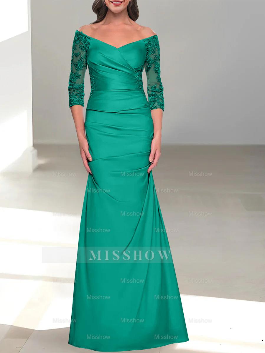 Mermaid/Trumpet Off-the-Shoulder Mother of the Bride Dress with 3/4 Sleeves and Beading