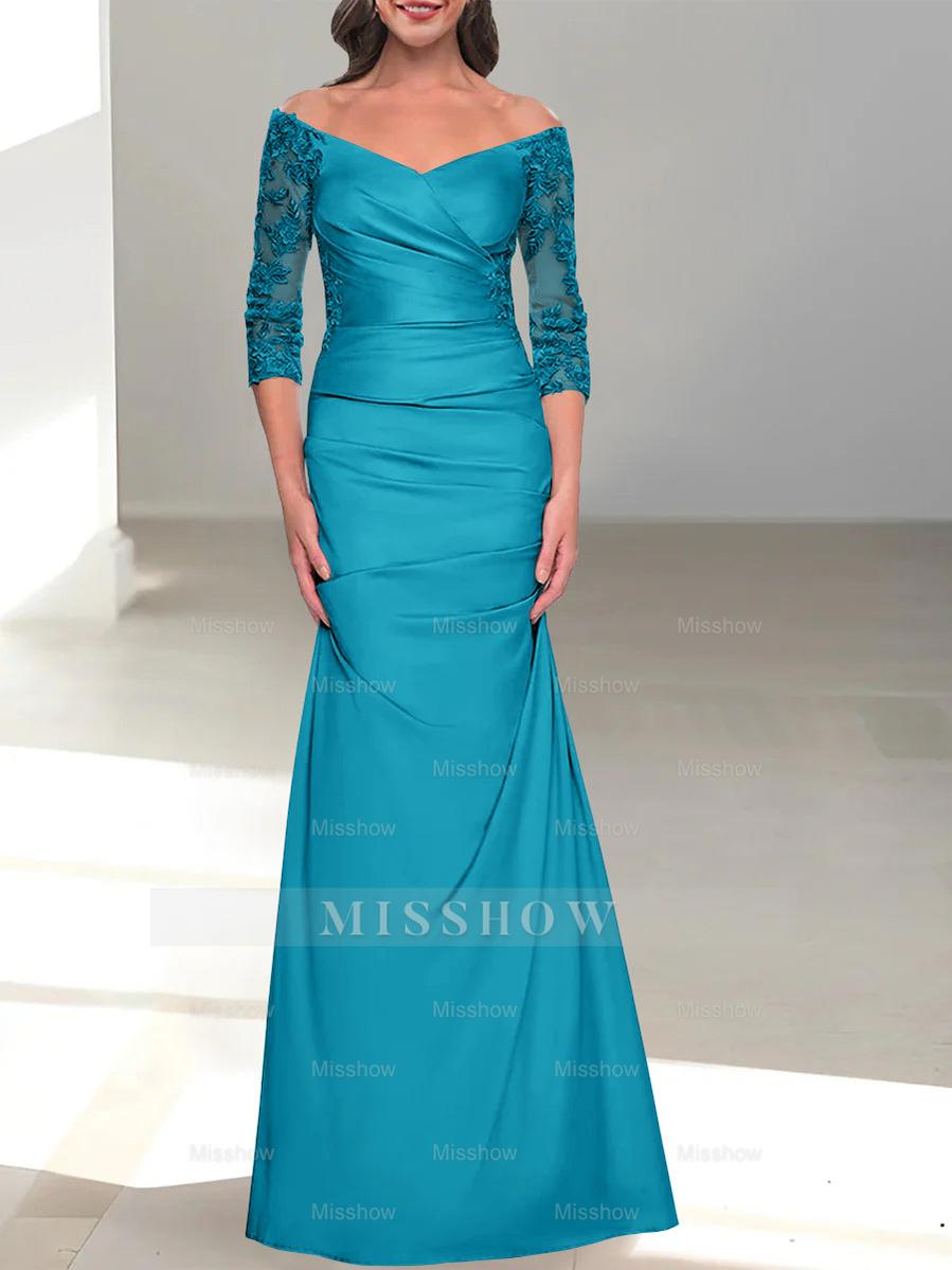 Mermaid/Trumpet Off-the-Shoulder Mother of the Bride Dress with 3/4 Sleeves and Beading