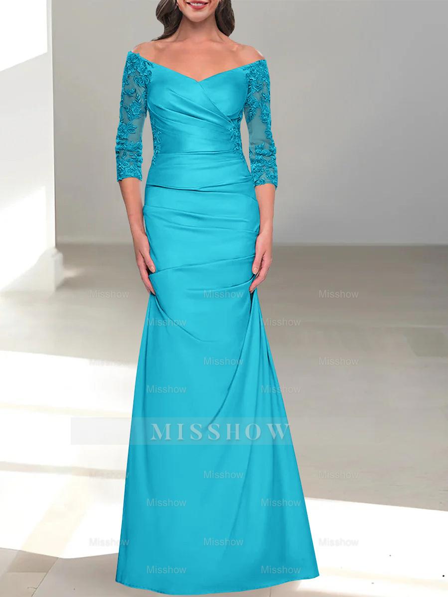 Mermaid/Trumpet Off-the-Shoulder Mother of the Bride Dress with 3/4 Sleeves and Beading