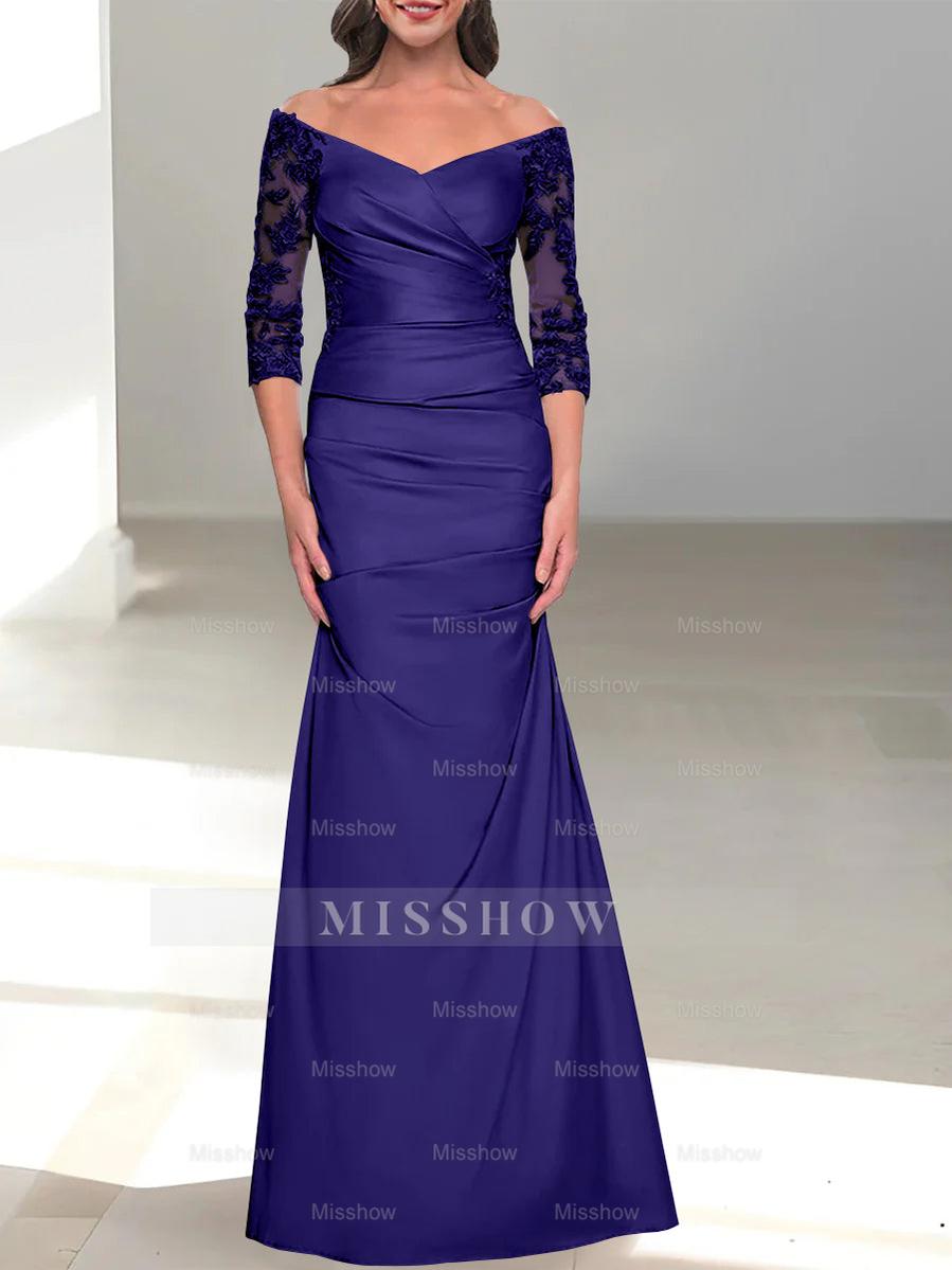 Mermaid/Trumpet Off-the-Shoulder Mother of the Bride Dress with 3/4 Sleeves and Beading
