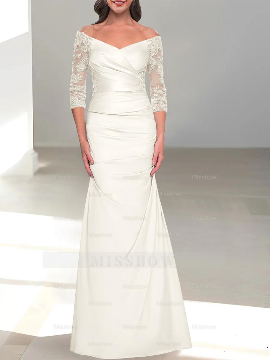 Mermaid/Trumpet Off-the-Shoulder Mother of the Bride Dress with 3/4 Sleeves and Beading