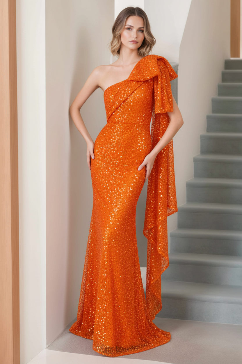 Mermaid/Trumpet One-Shoulder Sleeveless Floor-Length Long Mother of the Bride Dresses with Bow & Side Ruffle