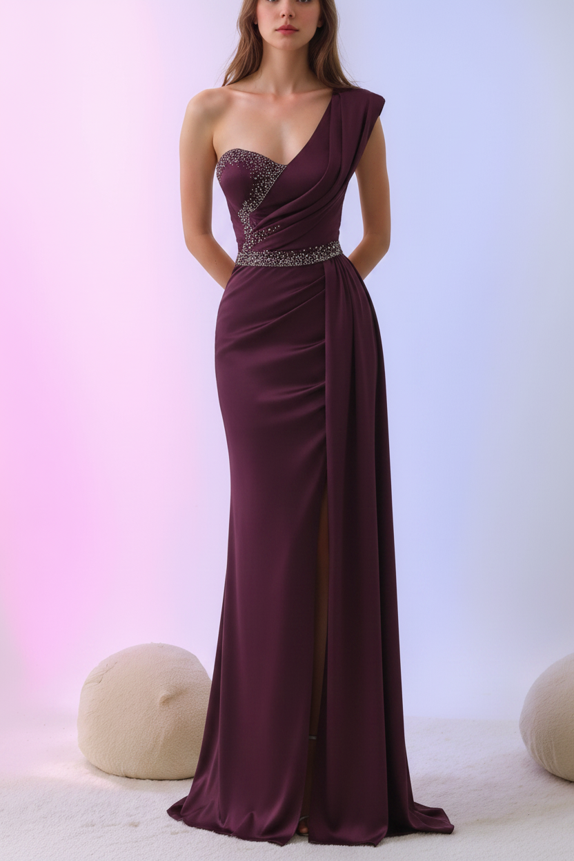 Mermaid/Trumpet One-Shoulder Sleeveless Floor-Length Mother of the Bride Dresses with Split Side & Sequins