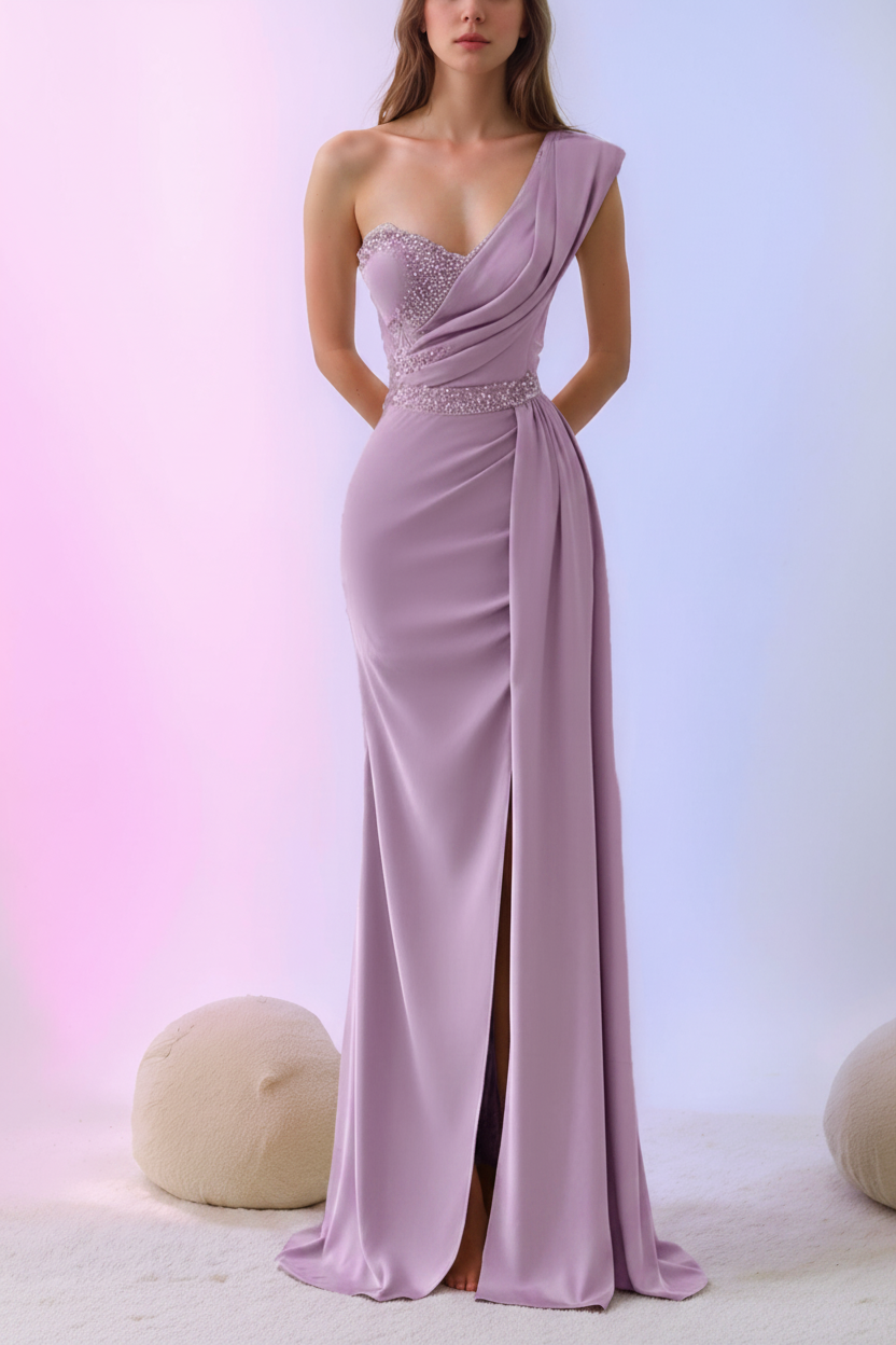 Mermaid/Trumpet One-Shoulder Sleeveless Floor-Length Mother of the Bride Dresses with Split Side & Sequins