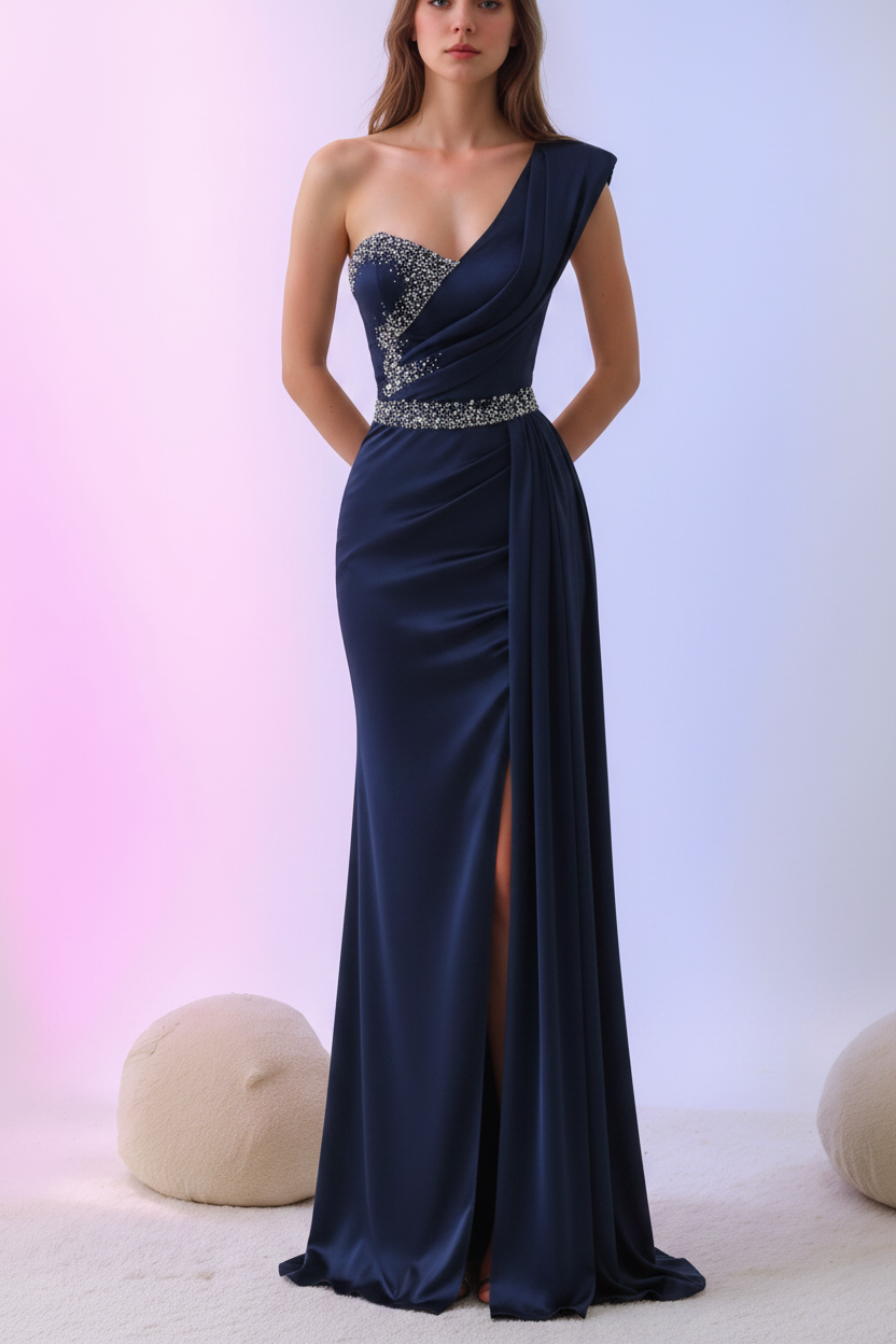 Mermaid/Trumpet One-Shoulder Sleeveless Floor-Length Mother of the Bride Dresses with Split Side & Sequins