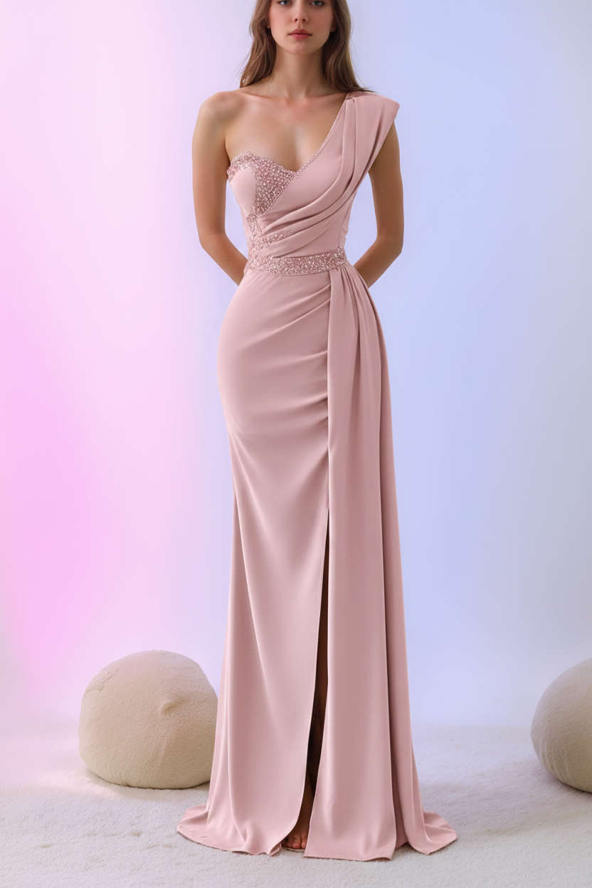 Mermaid/Trumpet One-Shoulder Sleeveless Floor-Length Mother of the Bride Dresses with Split Side & Sequins