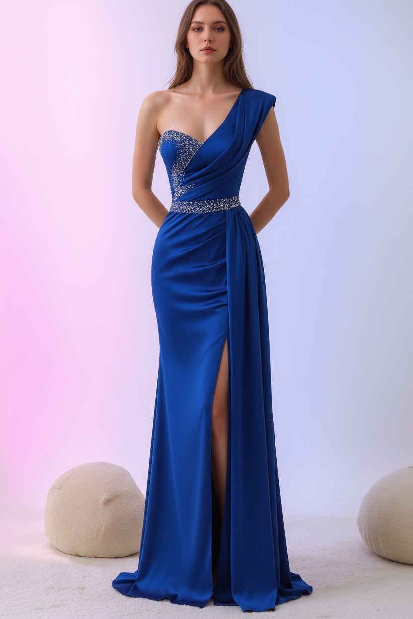 Mermaid/Trumpet One-Shoulder Sleeveless Floor-Length Mother of the Bride Dresses with Split Side & Sequins