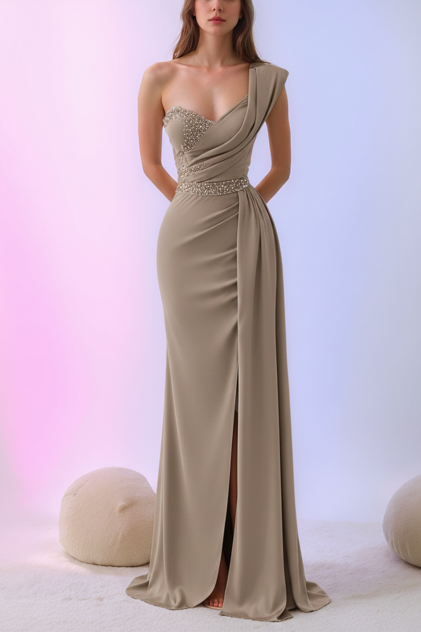 Mermaid/Trumpet One-Shoulder Sleeveless Floor-Length Mother of the Bride Dresses with Split Side & Sequins