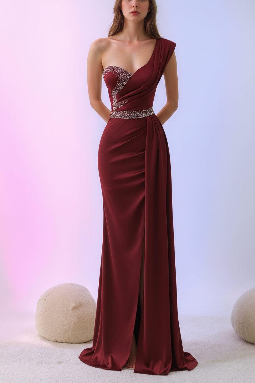 Mermaid/Trumpet One-Shoulder Sleeveless Floor-Length Mother of the Bride Dresses with Split Side & Sequins