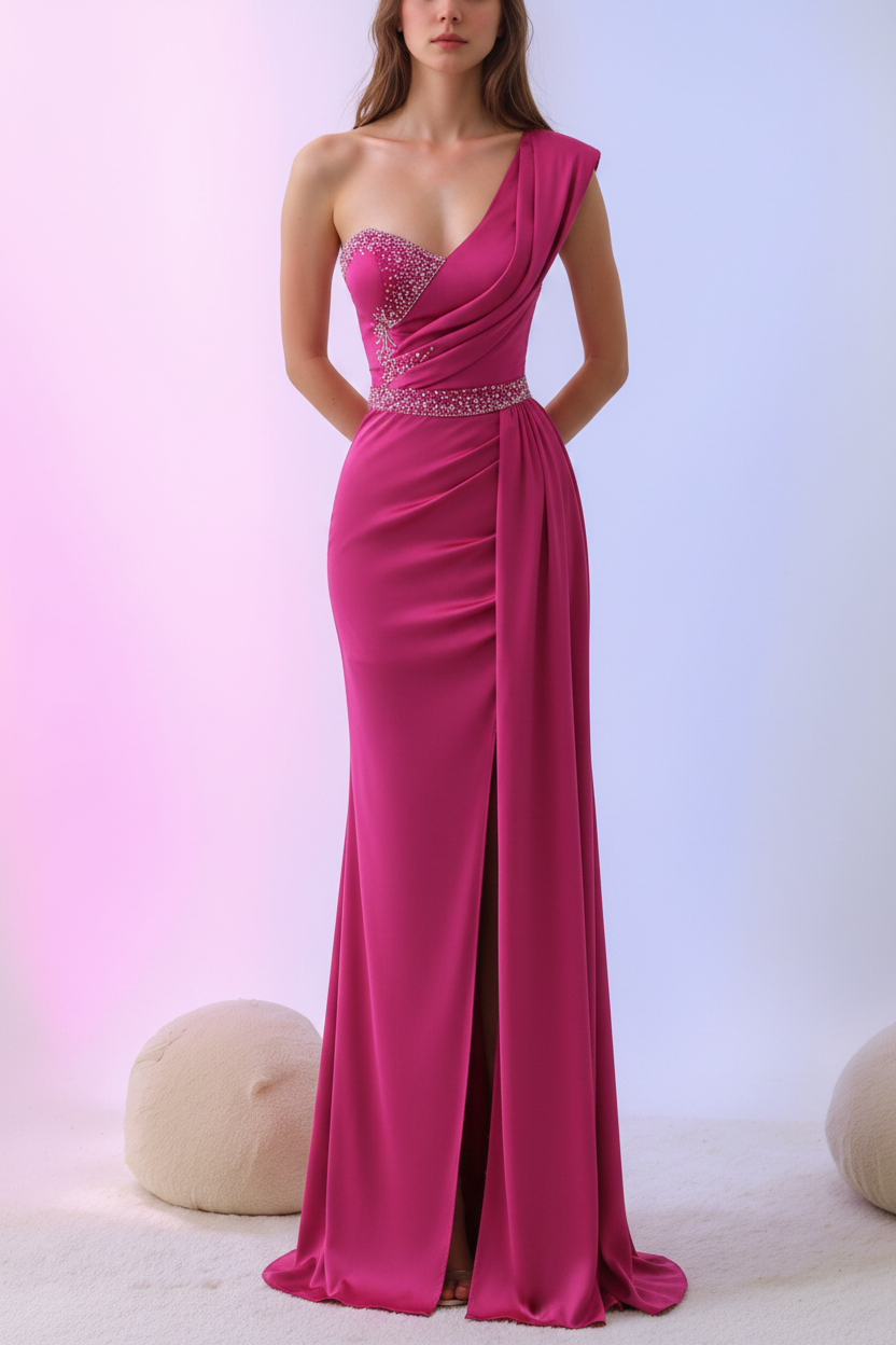 Mermaid/Trumpet One-Shoulder Sleeveless Floor-Length Mother of the Bride Dresses with Split Side & Sequins