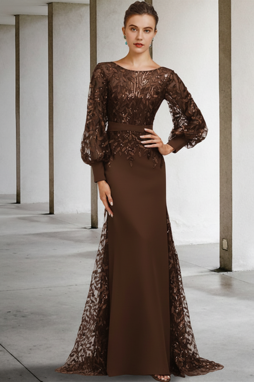Mermaid/Trumpet Scoop Neck Long Sleeves Floor-Length Mother of the Bride Dresses with Sequins