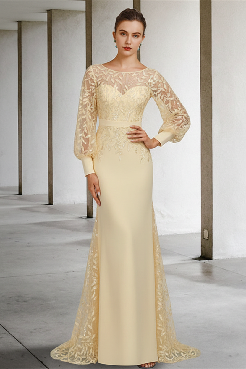 Mermaid/Trumpet Scoop Neck Long Sleeves Floor-Length Mother of the Bride Dresses with Sequins