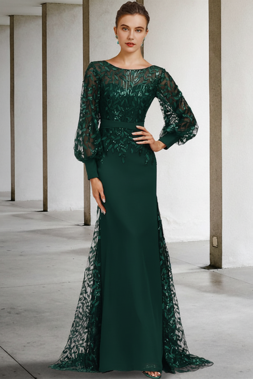 Mermaid/Trumpet Scoop Neck Long Sleeves Floor-Length Mother of the Bride Dresses with Sequins