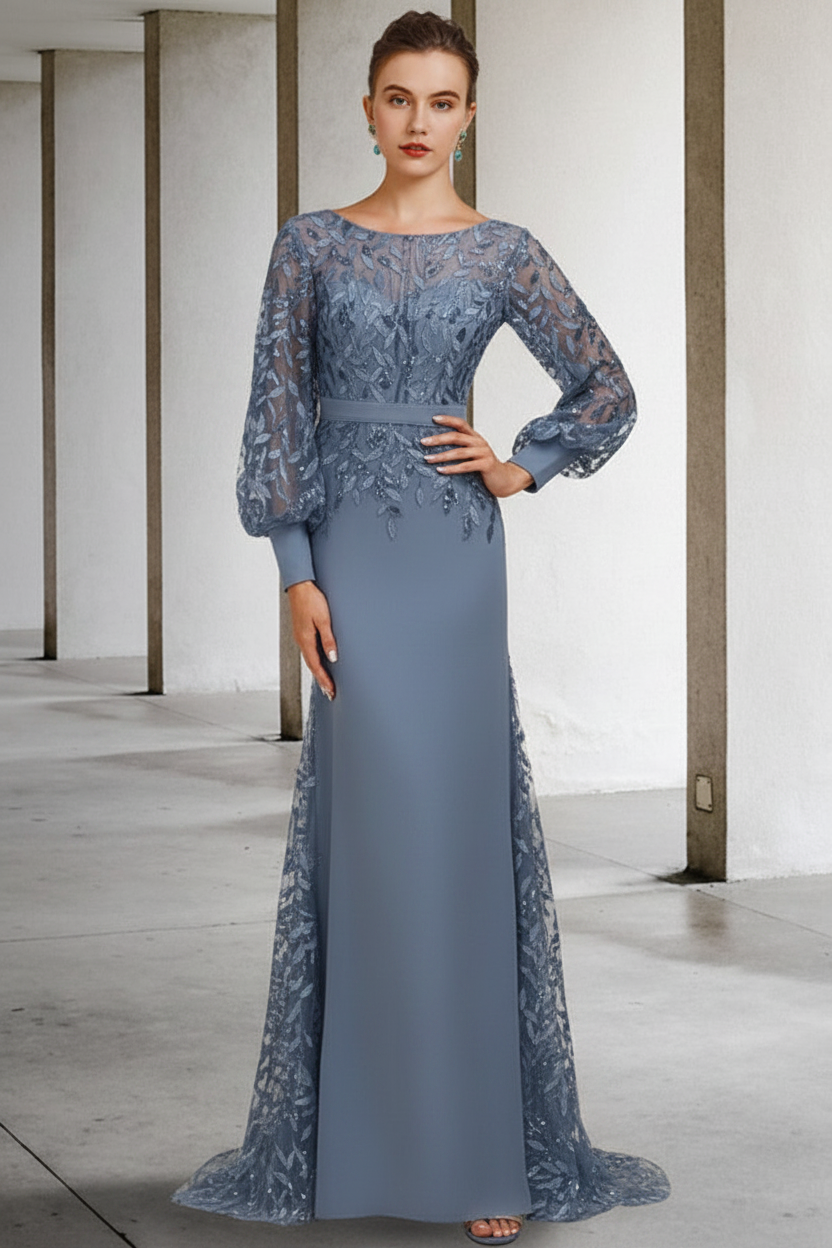 Mermaid/Trumpet Scoop Neck Long Sleeves Floor-Length Mother of the Bride Dresses with Sequins