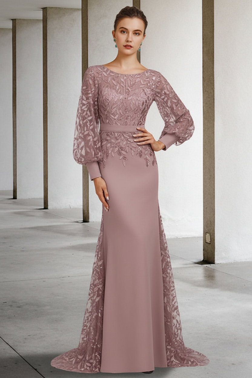 Mermaid/Trumpet Scoop Neck Long Sleeves Floor-Length Mother of the Bride Dresses with Sequins
