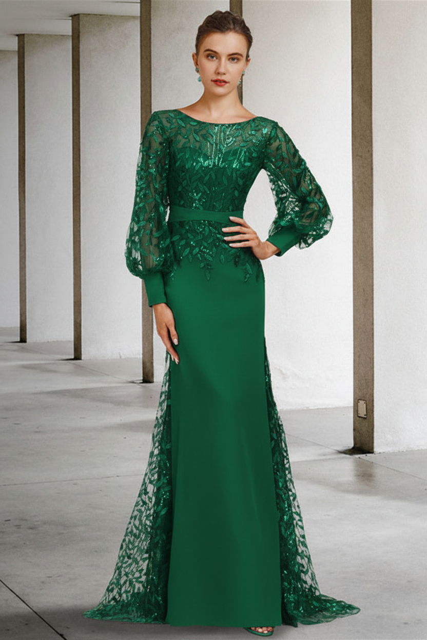 Mermaid/Trumpet Scoop Neck Long Sleeves Floor-Length Mother of the Bride Dresses with Sequins