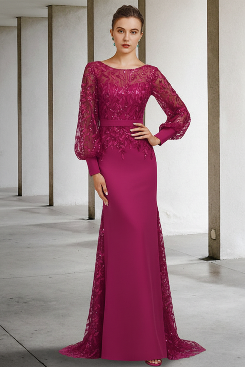Mermaid/Trumpet Scoop Neck Long Sleeves Floor-Length Mother of the Bride Dresses with Sequins