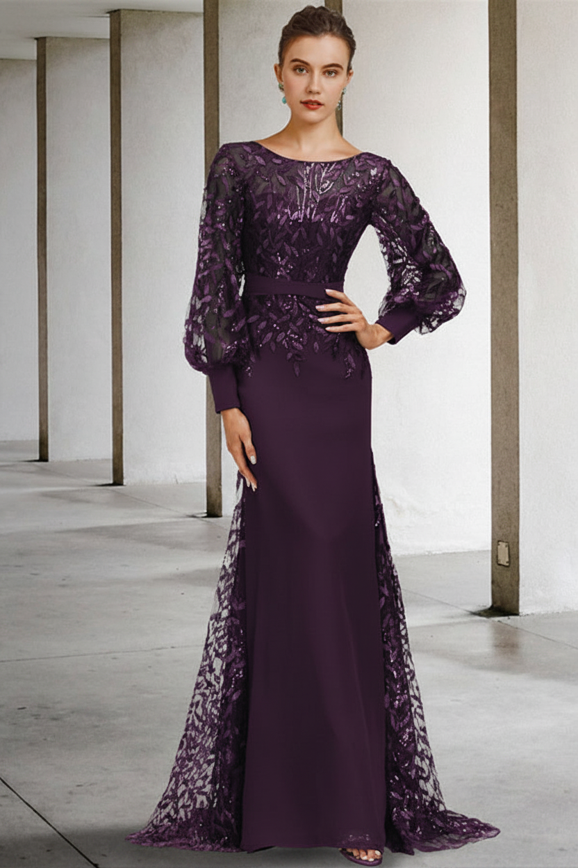 Mermaid/Trumpet Scoop Neck Long Sleeves Floor-Length Mother of the Bride Dresses with Sequins