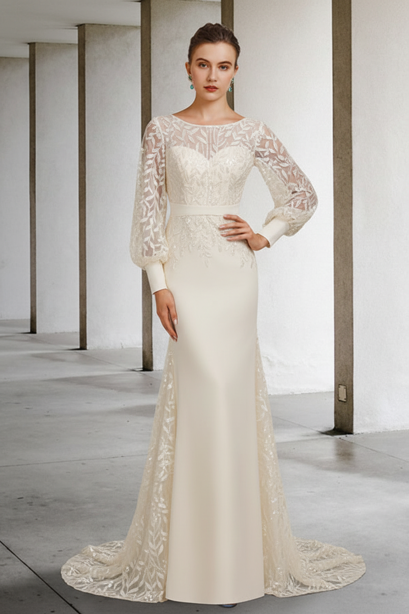Mermaid/Trumpet Scoop Neck Long Sleeves Floor-Length Mother of the Bride Dresses with Sequins