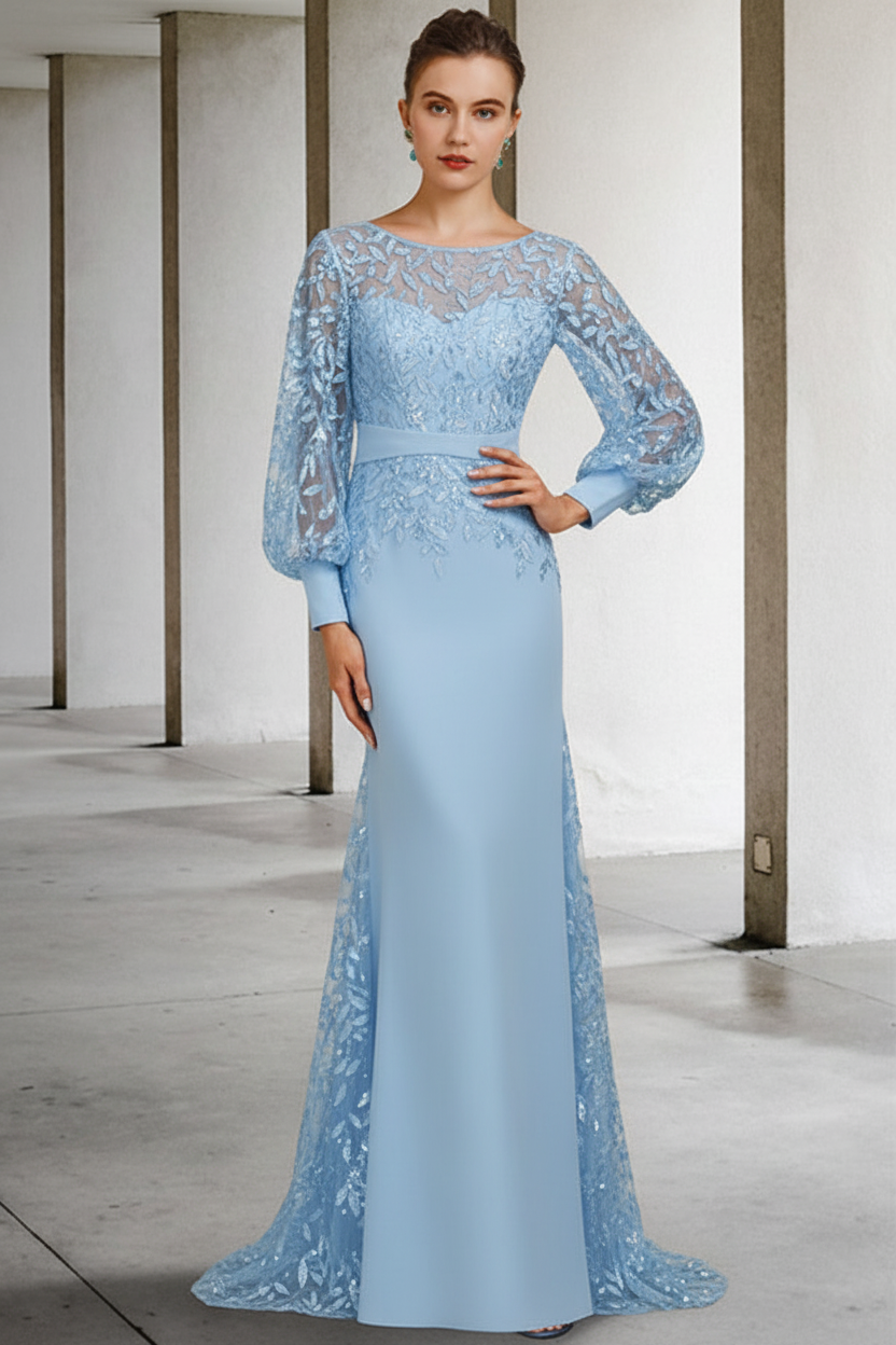 Mermaid/Trumpet Scoop Neck Long Sleeves Floor-Length Mother of the Bride Dresses with Sequins