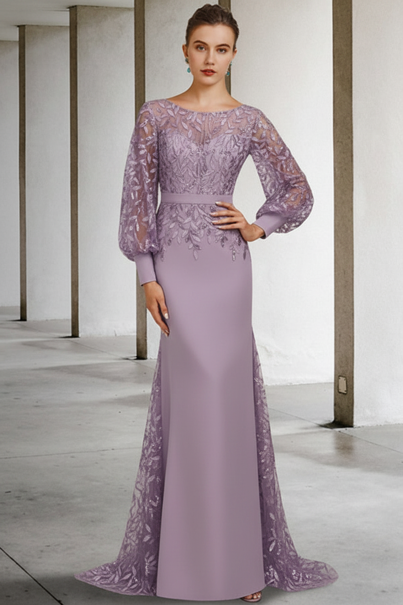 Mermaid/Trumpet Scoop Neck Long Sleeves Floor-Length Mother of the Bride Dresses with Sequins
