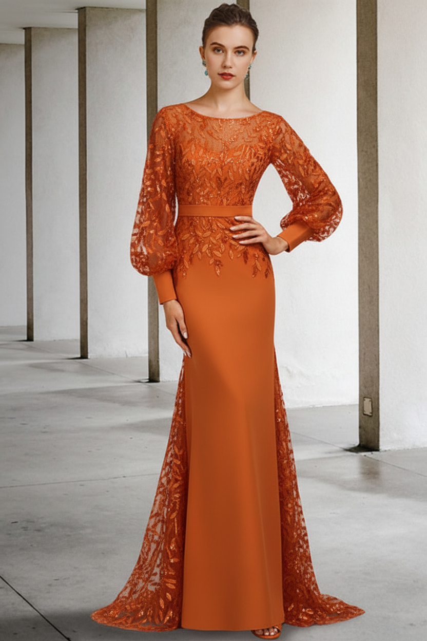 Mermaid/Trumpet Scoop Neck Long Sleeves Floor-Length Mother of the Bride Dresses with Sequins