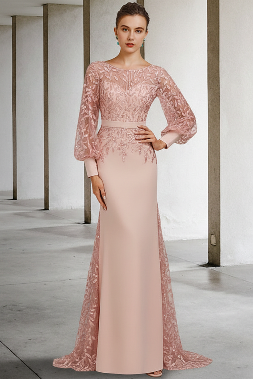 Mermaid/Trumpet Scoop Neck Long Sleeves Floor-Length Mother of the Bride Dresses with Sequins