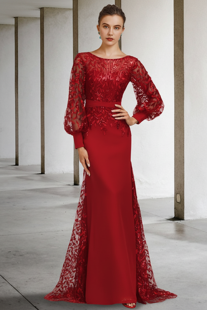 Mermaid/Trumpet Scoop Neck Long Sleeves Floor-Length Mother of the Bride Dresses with Sequins