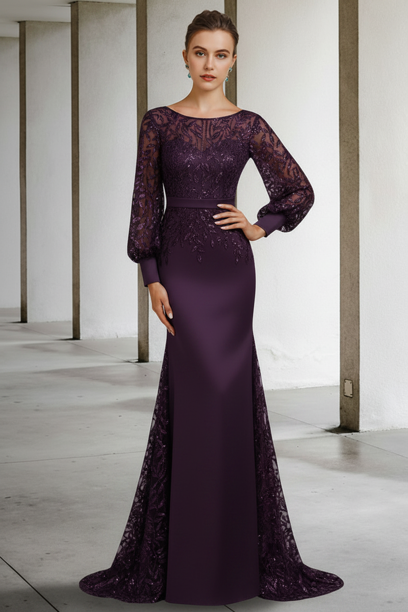 Mermaid/Trumpet Scoop Neck Long Sleeves Floor-Length Mother of the Bride Dresses with Sequins