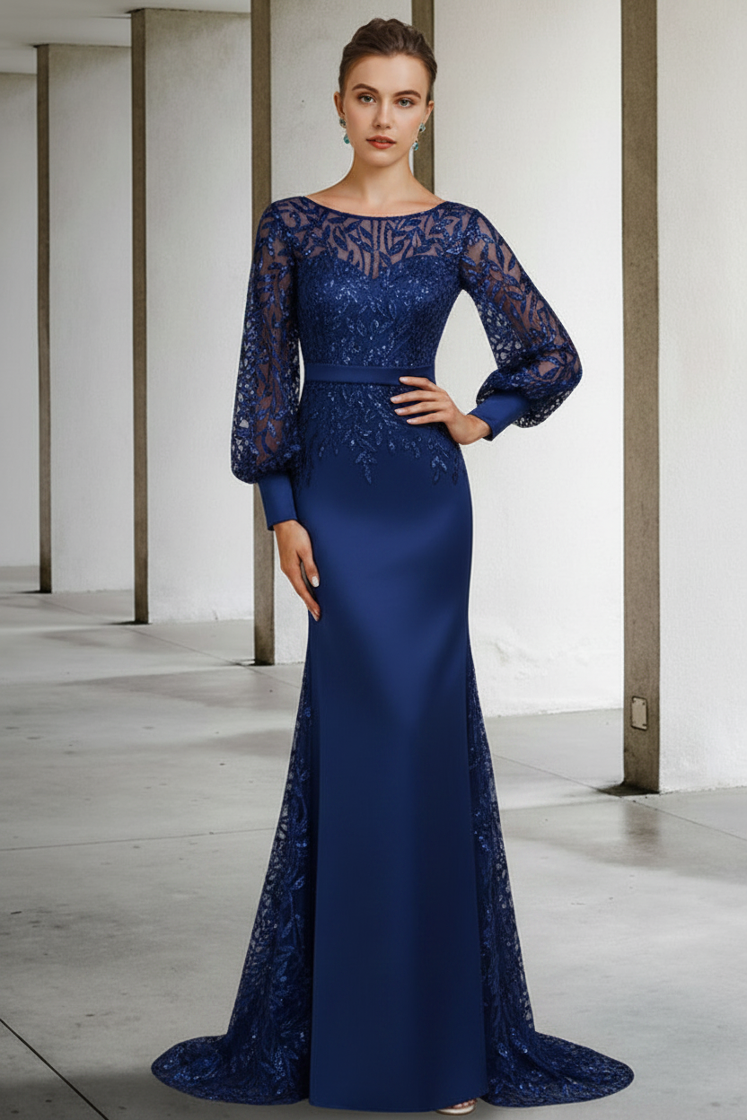 Mermaid/Trumpet Scoop Neck Long Sleeves Floor-Length Mother of the Bride Dresses with Sequins