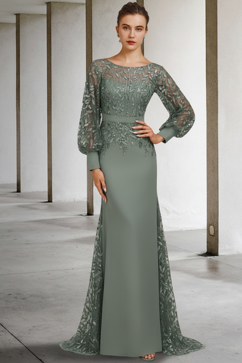 Mermaid/Trumpet Scoop Neck Long Sleeves Floor-Length Mother of the Bride Dresses with Sequins