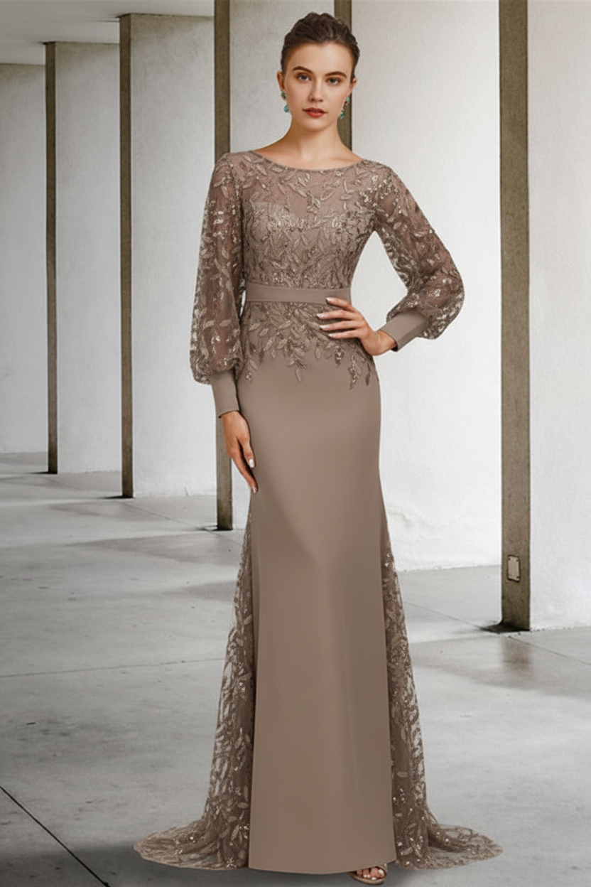 Mermaid/Trumpet Scoop Neck Long Sleeves Floor-Length Mother of the Bride Dresses with Sequins