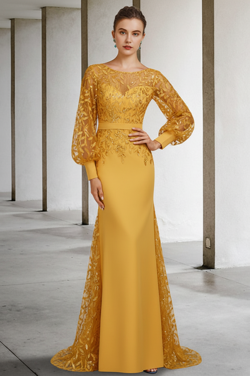 Mermaid/Trumpet Scoop Neck Long Sleeves Floor-Length Mother of the Bride Dresses with Sequins