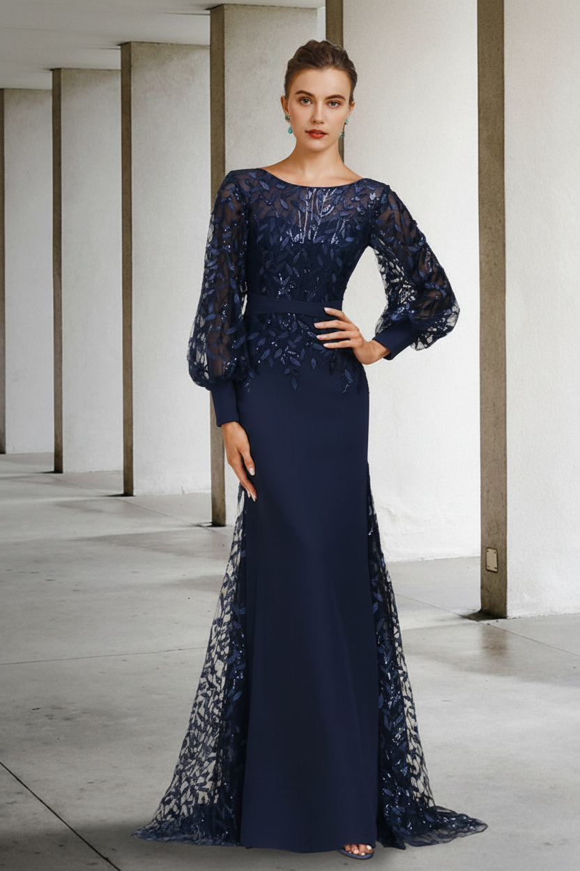 Mermaid/Trumpet Scoop Neck Long Sleeves Floor-Length Mother of the Bride Dresses with Sequins